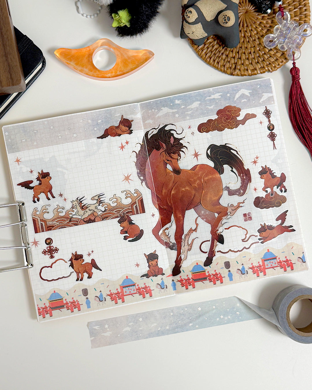 Leaping Red Horse Illustration Sticker