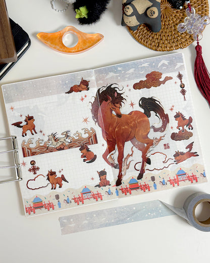 Leaping Red Horse Illustration Sticker