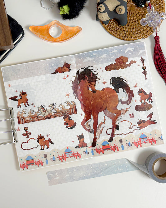 Leaping Red Horse Illustration Sticker