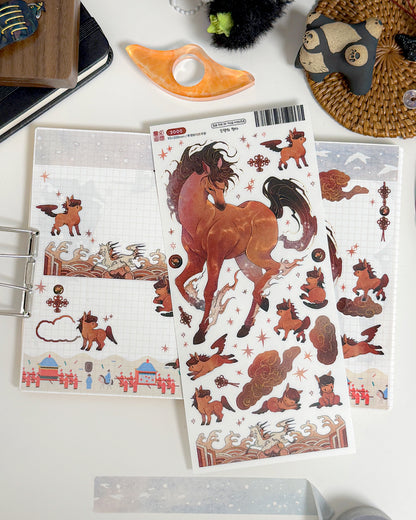 Leaping Red Horse Illustration Sticker