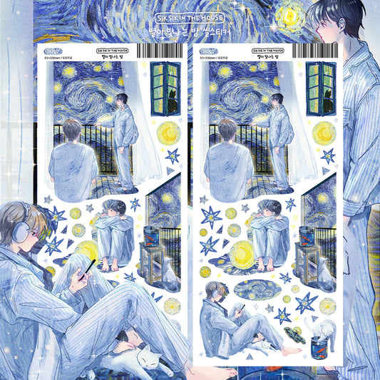 Starry Night Illustration Sticker